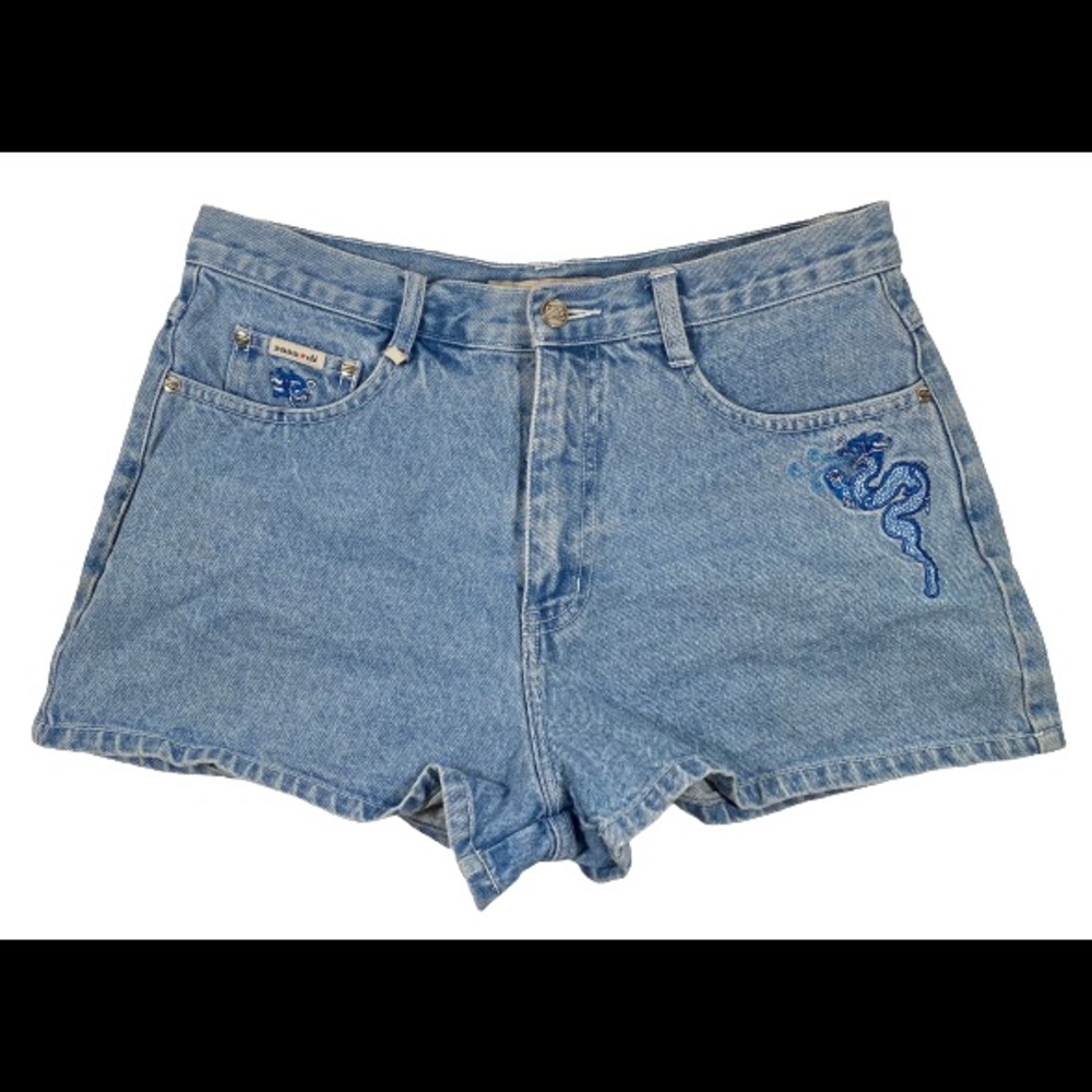 Vintage Zana Di 90s y2k High Waisted Mom Jean Short Embroidered Dragon Large 11